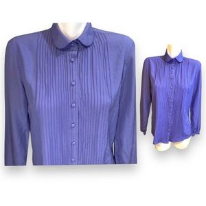 Vintage St. John Purple Pintuck Long Sleeve Peter Pan Collar Blouse Shirt